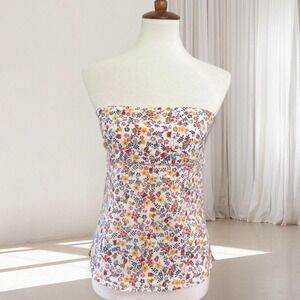52 weekends Women Floral Strapless Tube Top Tie Back White Red Yellow Size M